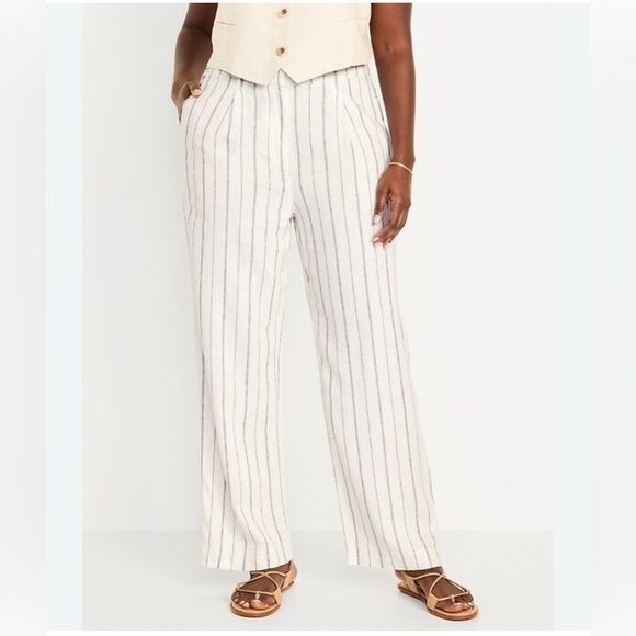 NWT Old Navy Taylor Wide Leg Linen Blend Pockets Extra High Rise Trousers Pants - Picture 1 of 13